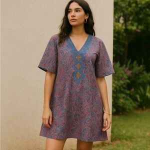 Francesca's Collection Alya Boho Paisley Tunic Dress w Beaded Detail Festival